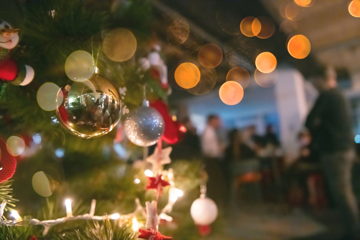 New year and christmas office party close up details food drinks authentic local startup business team