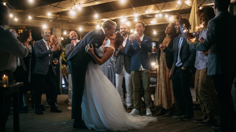 Couple dancing at an evening reception