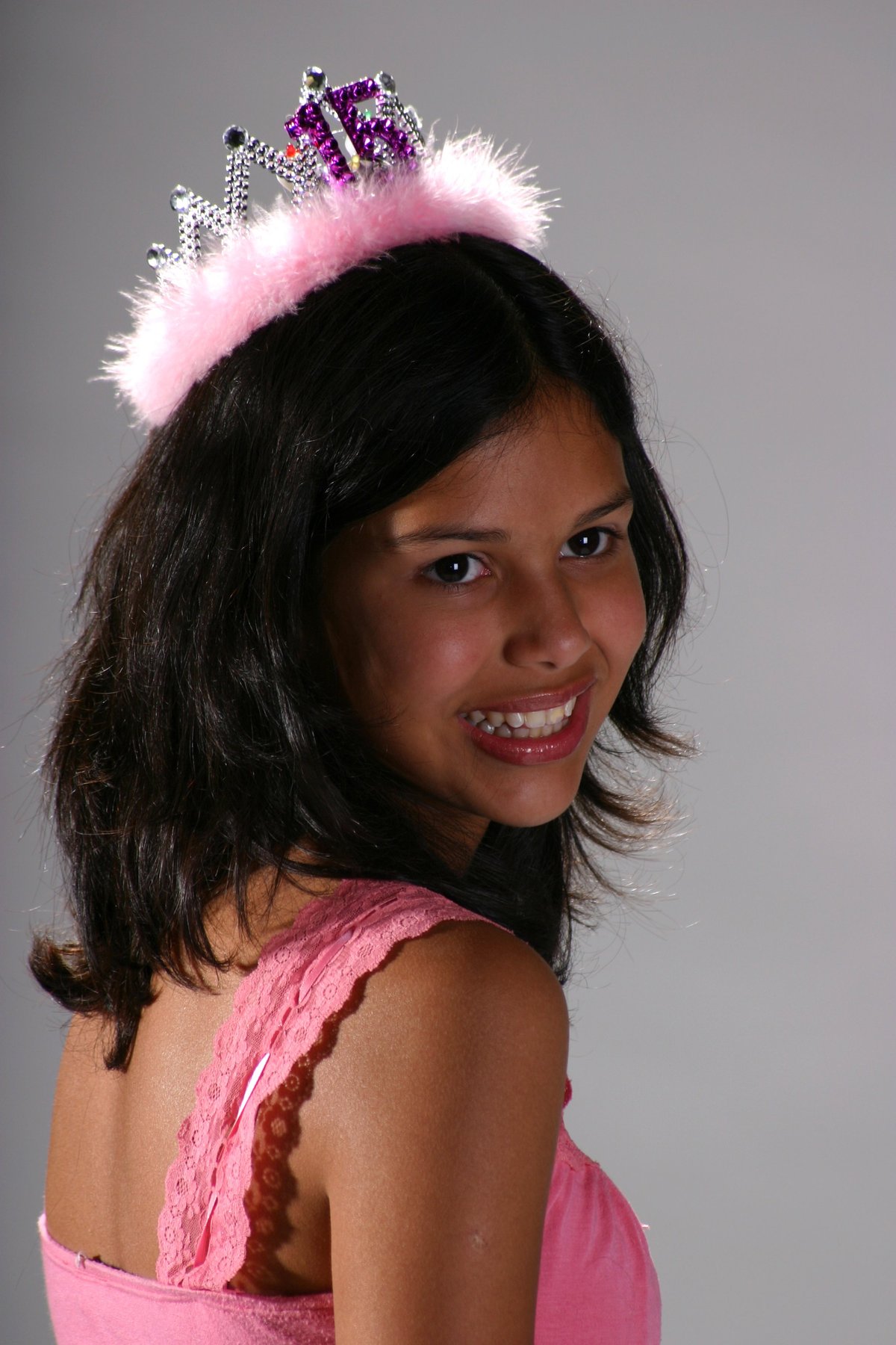 cute hispanic girl celebrating her 15th birthday