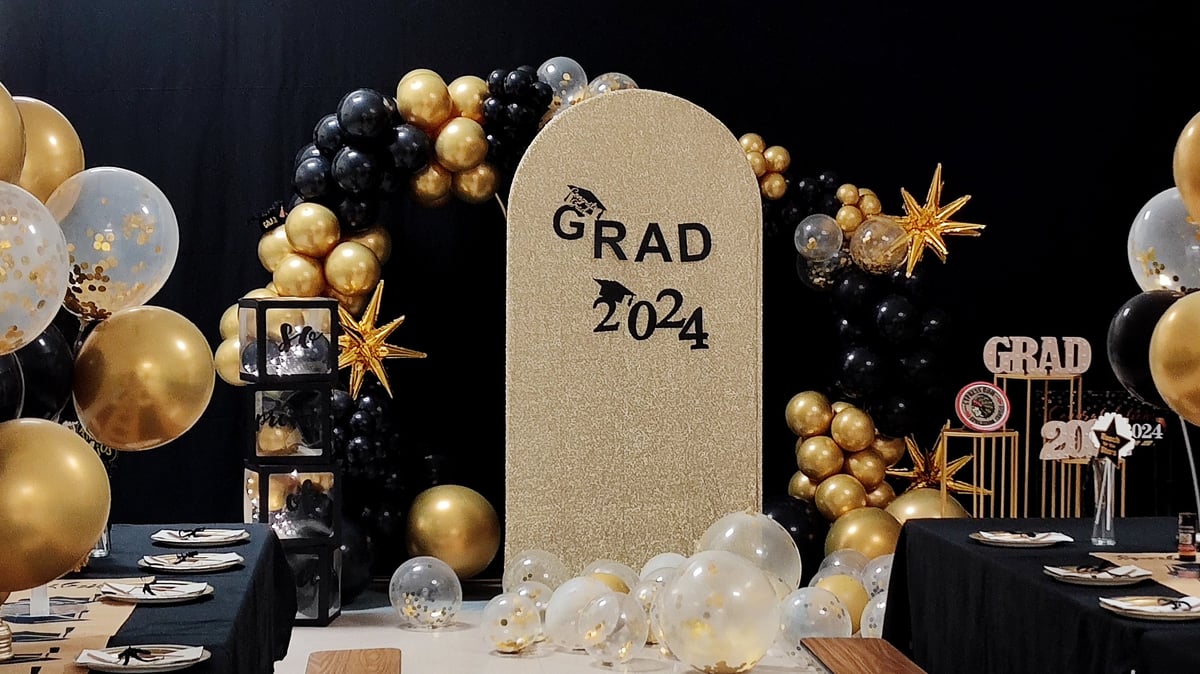 Graduation Party Decor in Gold and Black elegant celebration