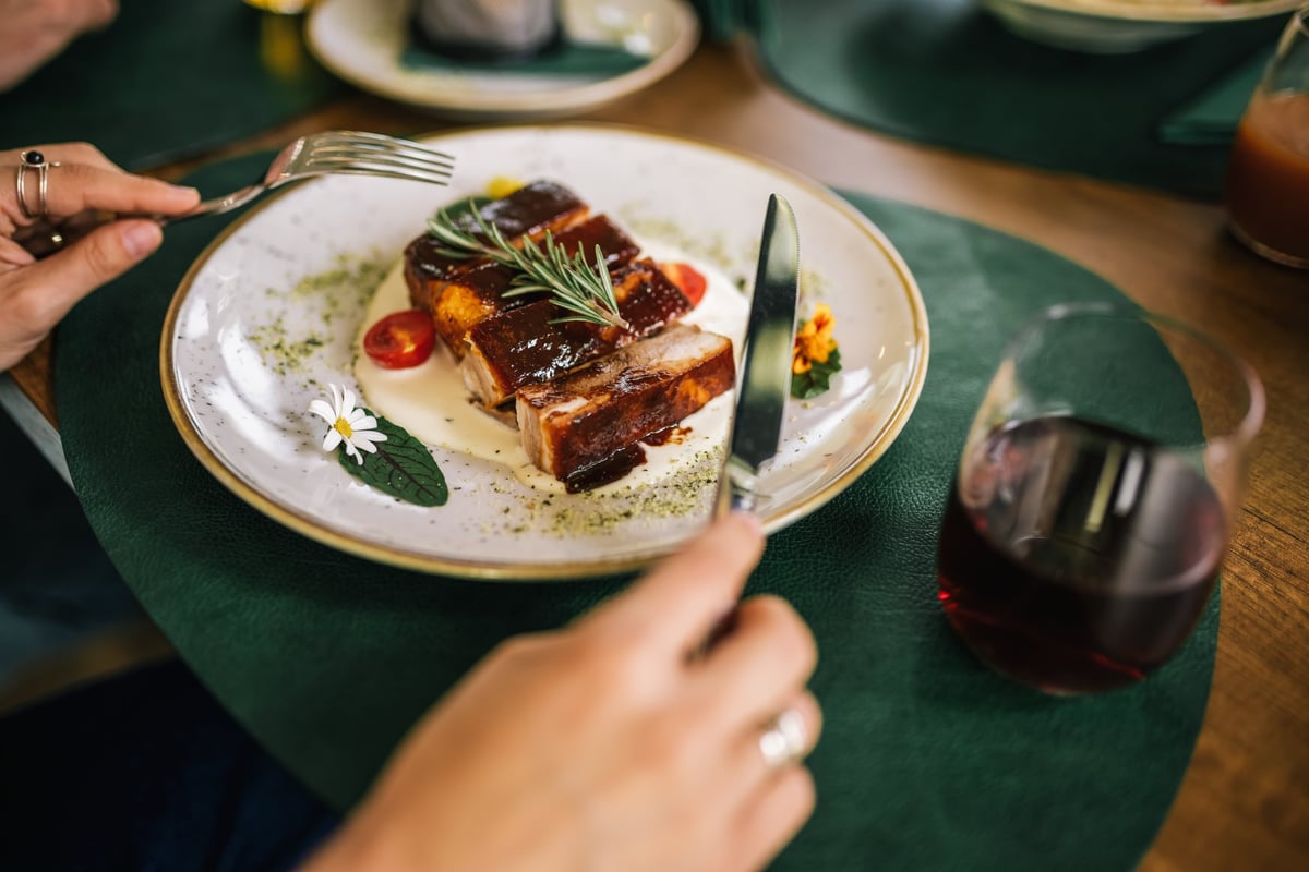Grilled pork ribs with grilled sauce, spices, rosemary and cherry tomato