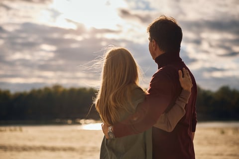 Couple sunset silhouette