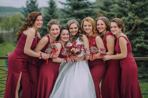 Bridesmaids in red
