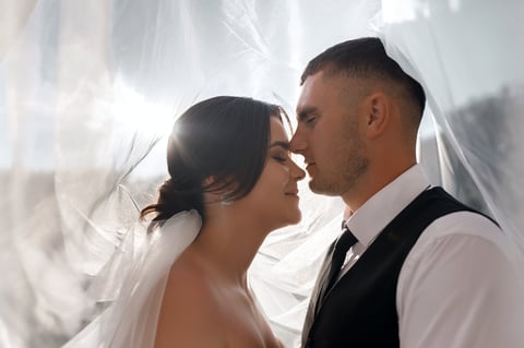 Romantic bride and groom portrait